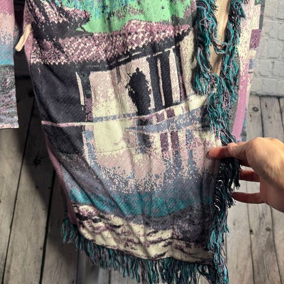 Aldo Martins printed knit tassel shawl collar longline cardigan jacket small - Picture 2 of 11